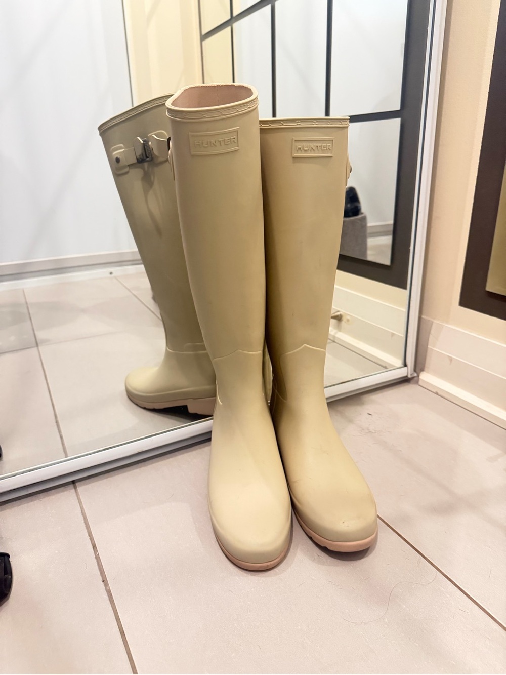 Hunter Tall Rain Boots in Light Beige